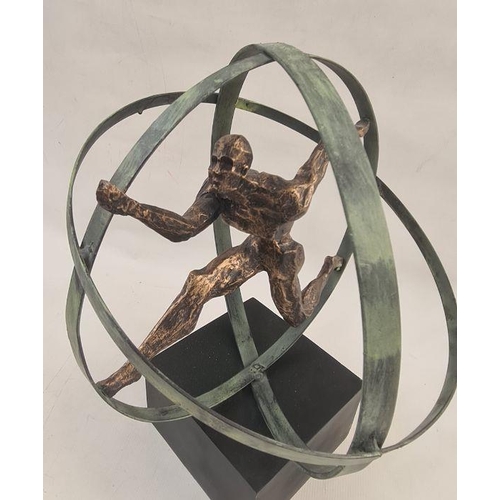 105 - Modern metal sculpture of a Greek sphere  - Atlas and his world , 42cm high