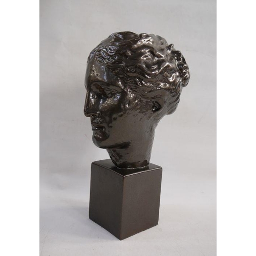 119 - Modern ceramic sculpture of a Roman head, on square plinth (tiny chip on the back of the head)