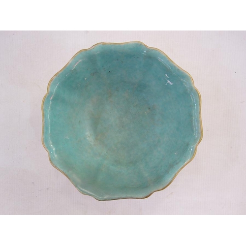 132 - Chinese bowl having everted ogee moulded rim, turquoise interior and painted exterior with figures a... 