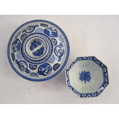 137 - Chinese porcelain bowl and cover with underglaze blue lakeside decoration to the bowl and circular s... 