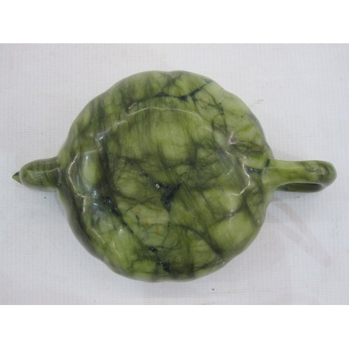 157 - Chinese variegated jade teapot of pumpkin form, 17cm over the handle