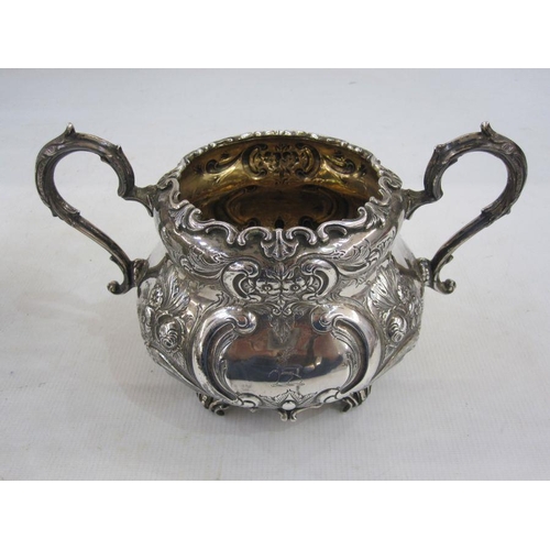 200 - Late Victorian silver tea and coffee service of five pieces, crested and decorated with embossed C-s... 