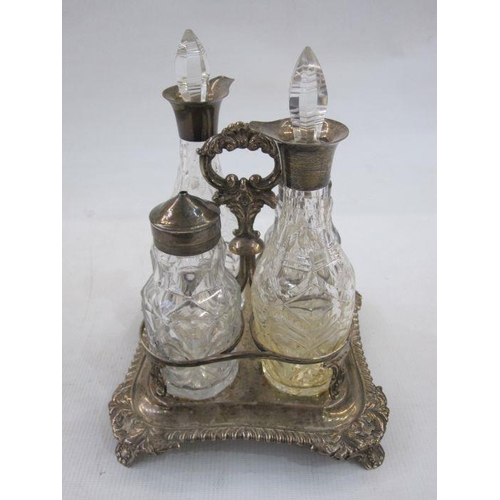 246 - Georgian silver cruet stand, London 1810, 13oz and four cut glass bottles