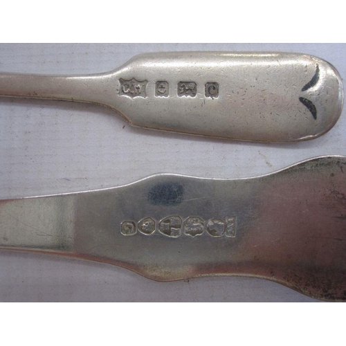 252 - Silver dessert spoon, Newcastle 1838 Reid and sons, another similar, 1845 makers mark IW, three silv... 