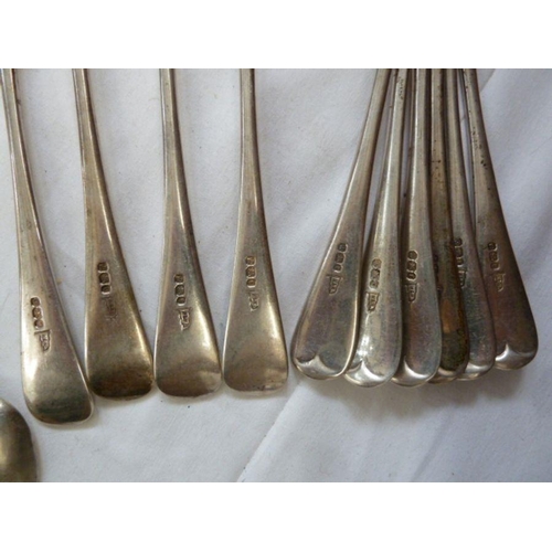 283D - Walker & Hall silver flatware part service, viz:- five table forks, five dessert forks, six dessert ... 