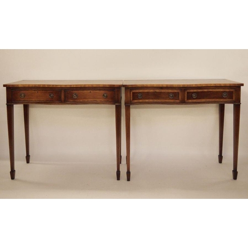 29 - Pair of modern serpentine-fronted two-drawer hall tables, on square section tapering supports to spa... 