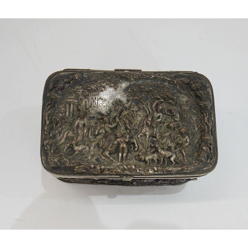 292 - Glass and EPNS claret/water jug and a small silver-plated jewel box with a hunting scene in relief o... 