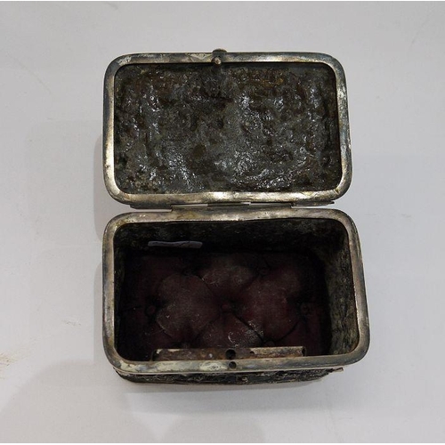 292 - Glass and EPNS claret/water jug and a small silver-plated jewel box with a hunting scene in relief o... 