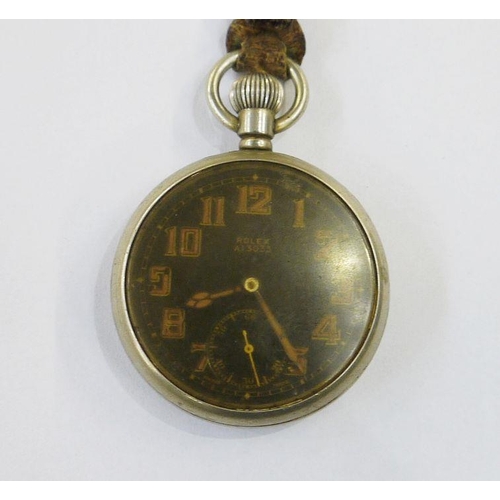 317 - Rolex WWI military issue open-faced pocket watch, no.A13035 with black dial, Arabic numerals, subsid... 