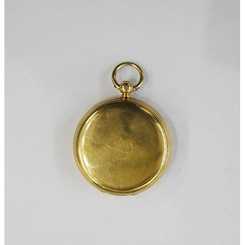 319 - 18ct gold hunter pocket watch by Cousens of London, in engine-turned case and having white enamel di... 