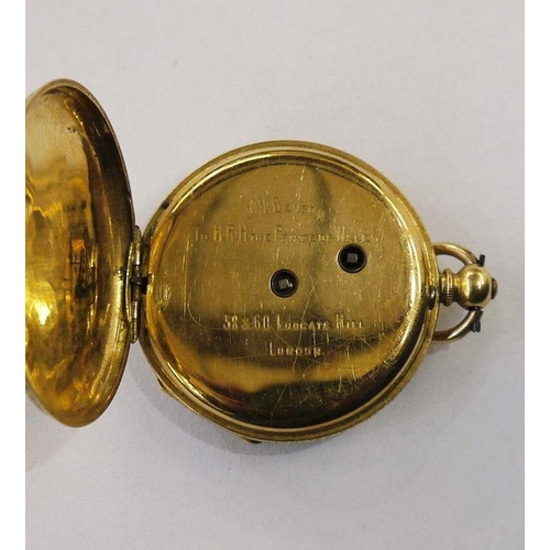 321 - Lady's 18K gold open-faced fob watch, having engraved and engine-turned gold-coloured dial, Roman nu... 