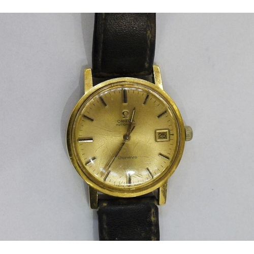 325 - Gent's Omega automatic wristwatch, gold-coloured, with baton numerals and calendar aperture and the ... 