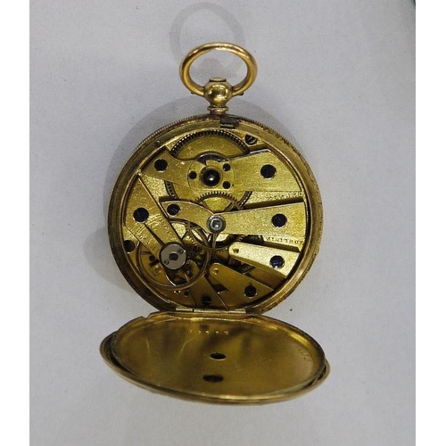 331 - A Victorian 18ct gold and blue enamel lady's fob watch, floral decorated to reverse