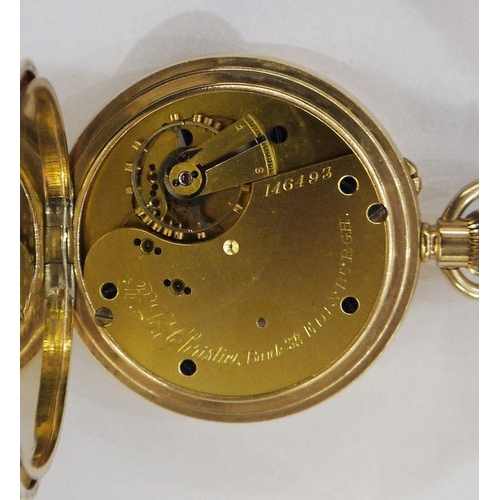 332 - Gent's gold-plated open-faced pocket watch with Arabic numerals, subsidiary seconds dial, button win... 