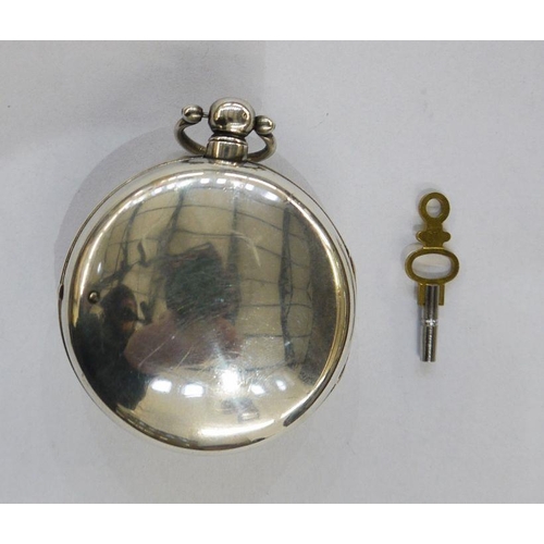 333 - George III gent's pair-cased silver pocket watch with white enamel dial, Roman numerals, the outer a... 