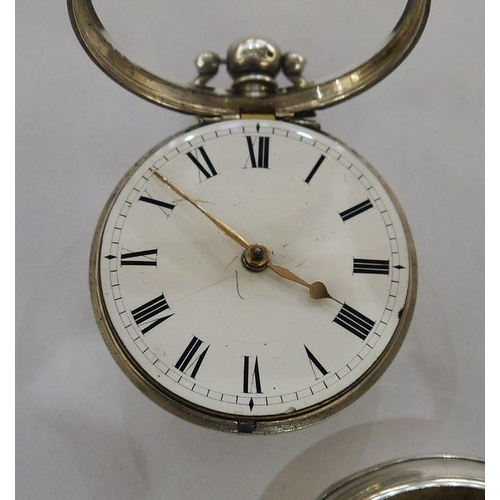 333 - George III gent's pair-cased silver pocket watch with white enamel dial, Roman numerals, the outer a... 