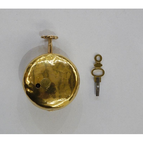 335 - George III silver gilt pair-cased pocket watch with white enamel dial, Roman numerals, the watch bac... 