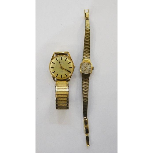 339 - Lady's Avia gold plated wristwatch with lozenge patterned strap and a gentleman's gold plated Avia w... 