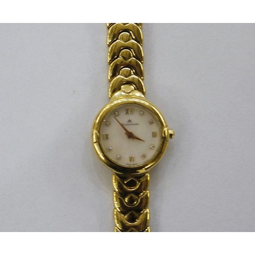 340 - Maurice Lacroix lady's gold-plated wristwatch having mother-of-pearl finish dial, side button and fl... 