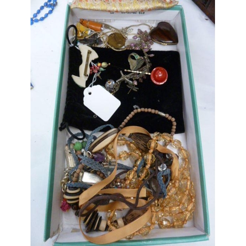 351 - Quantity costume jewellery to include necklaces and a lady's black beaded evening purse (3 boxes)