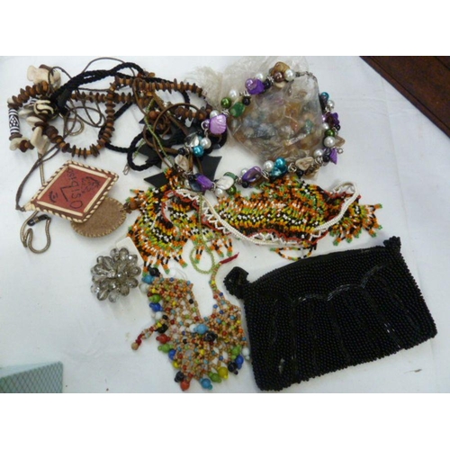 351 - Quantity costume jewellery to include necklaces and a lady's black beaded evening purse (3 boxes)