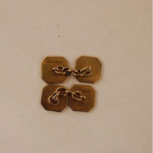 420 - Pair of 9ct gold chain-pattern cufflinks, each with square ends with cut-off corners, initialled, 6.... 