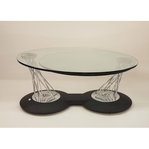 45 - Modern designer coffee table, the circular top with swivelling out to reveal second swivelling circu... 