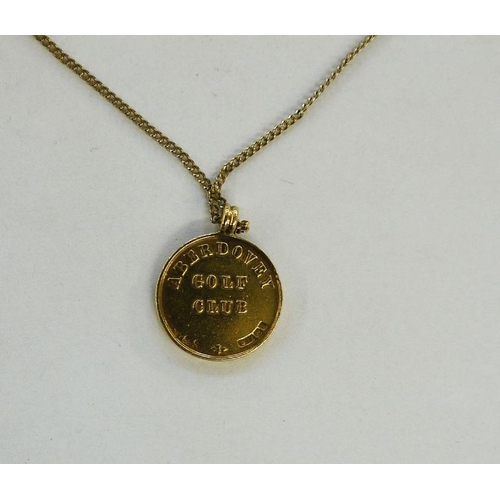 451 - 18ct gold golfer pendant inscribed to reverse 'Aberdovey Golf Club', 6.5g approx, on gilt chain