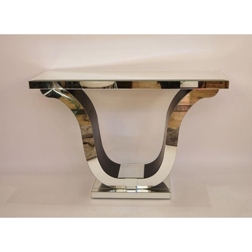 48 - Modern mirrored console table in the Art Deco taste, the rectangular top on shaped supports to recta... 