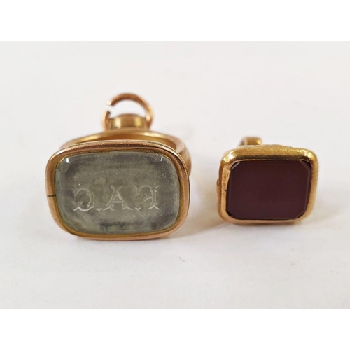 497 - Georgian and gold coloured metal and intaglio carved rock crystal seal fob with initials FAC and a s... 