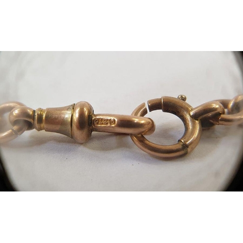 499 - 9ct gold albert chain, curb link pattern, with bar and clip, 40cm long, approx. 30g