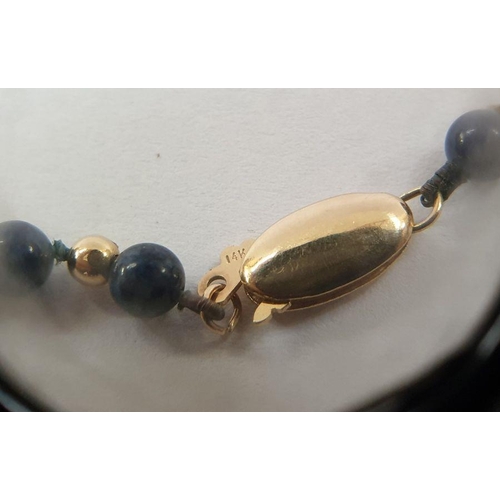 509 - 14K gold and lapis lazuli bead necklace, alternating, 40cm long