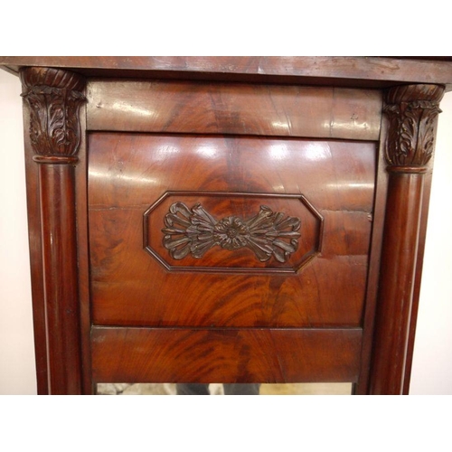 6 - Victorian mahogany mirror with swan-neck pediment, flame mahogany veneer finish, on turned and carve... 