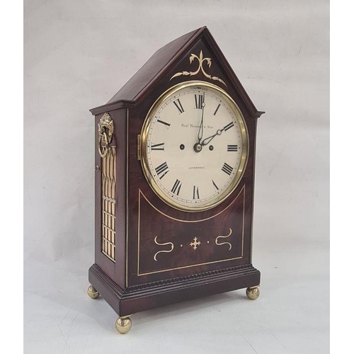 60 - Circa 1800 bracket clock by Robert Roskell & Son, the mahogany triangular top with moulded edge, wit... 