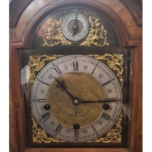 63 - 20th century figured walnut bracket clock on stand by Sheppard Bros, Walsall, the brass broken arch ... 