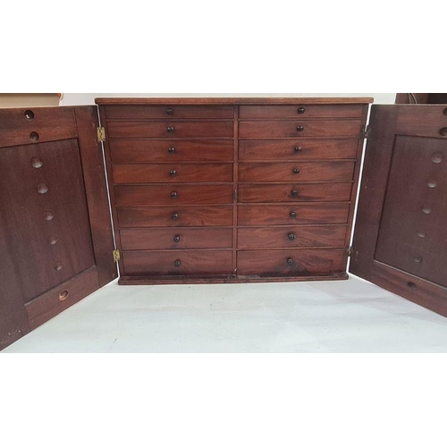 68 - 19th century mahogany collectors cabinet, the two panelled doors enclosing two bands of eight gradua... 