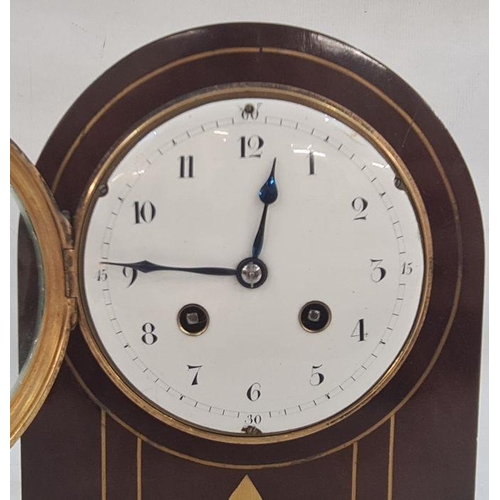 73 - Late 19th/early 20th century mahogany and brass inlaid mantel clock, the case of domed form, the cir... 