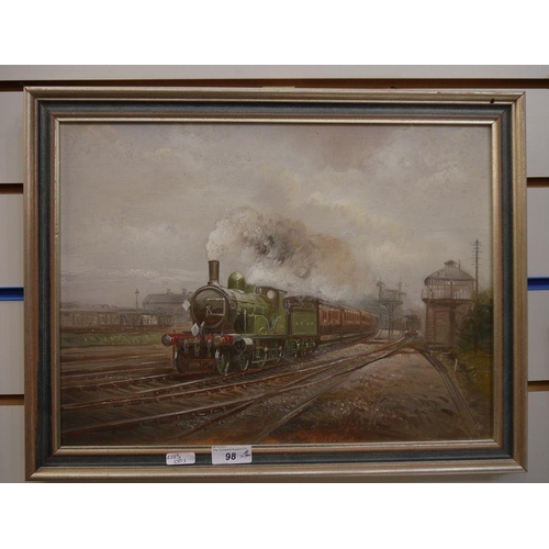 98 - John Mace (20th century school)
 Pair oils on board
 LWSR train, no.0353 leaving station, initialled... 