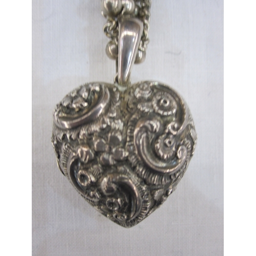 383 - Silver-coloured metal ornate ball chain with ornate silver-coloured metal locket and a silver-colour... 