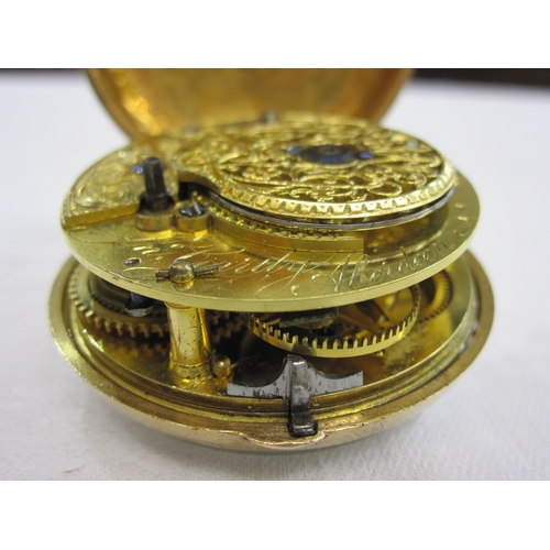 335 - George III silver gilt pair-cased pocket watch with white enamel dial, Roman numerals, the watch bac... 