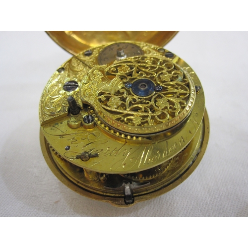 335 - George III silver gilt pair-cased pocket watch with white enamel dial, Roman numerals, the watch bac... 