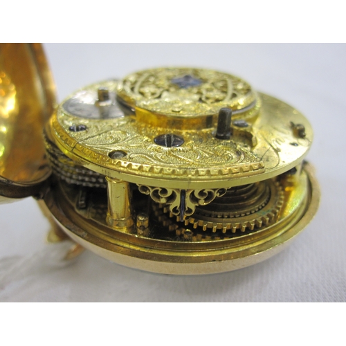 335 - George III silver gilt pair-cased pocket watch with white enamel dial, Roman numerals, the watch bac... 