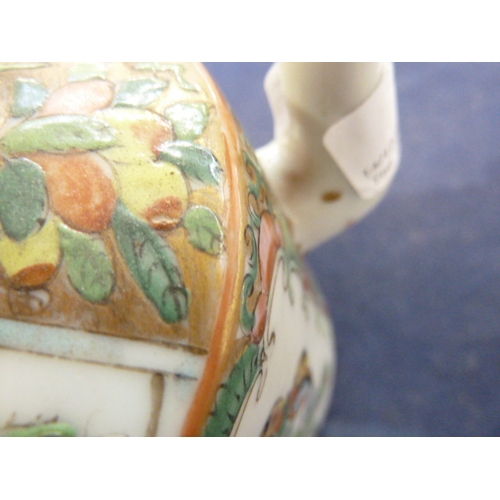 134 - Chinese canton porcelain small teapot decorated in famille rose colours, 13cm high, a pair of vases,... 