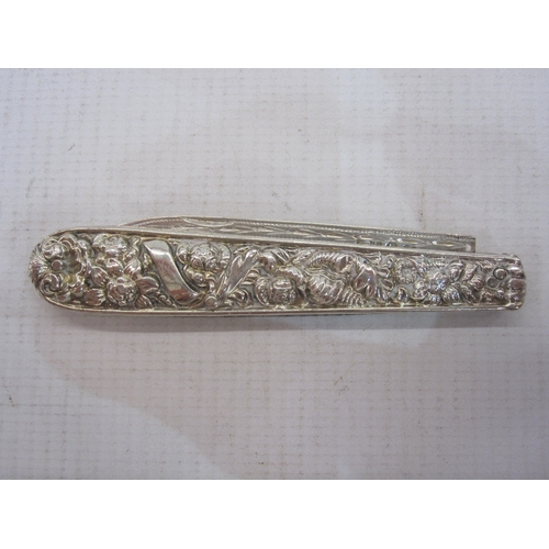 253A - Silver folding fruit knife with ornate handle