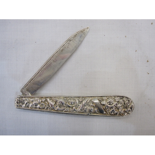 253A - Silver folding fruit knife with ornate handle