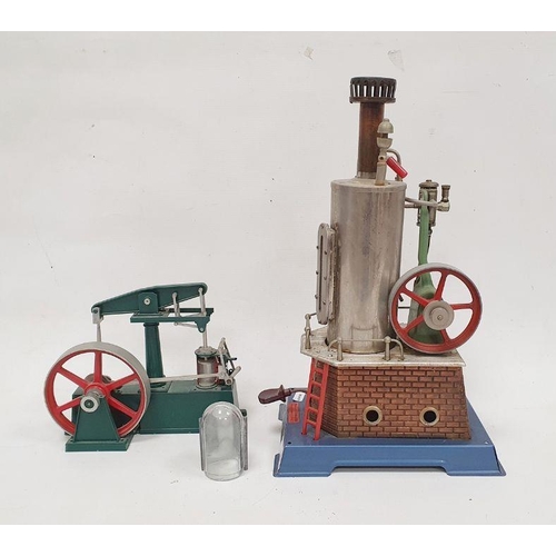 116 - German tinplate and metal model stationary steam engine, 34cm high and an Airfix plastic model beam ... 