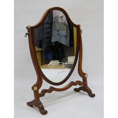 1391 - 19th century shield-shaped dressing table mirror and a brown leather case (2)