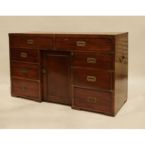 1397 - 19th century-style mahogany campaign desk, the rectangular top above eight drawers and kennel cupboa... 