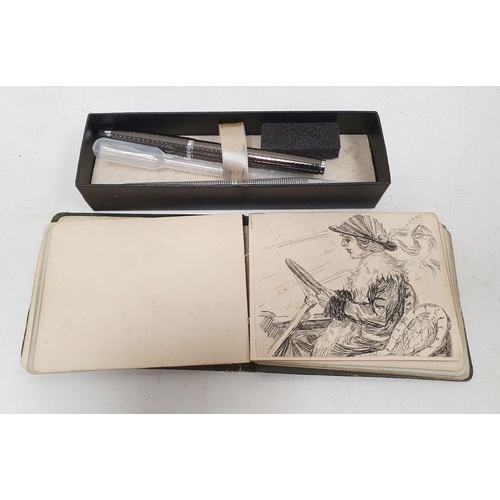 170 - Early 20th century autograph book with inscriptions and several watercolours dated 1912 and 1916 inc... 