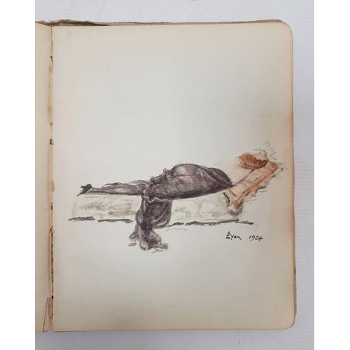 206 - Early 20th century sketch book, with assorted copies after the originals in pencil and watercolours,... 